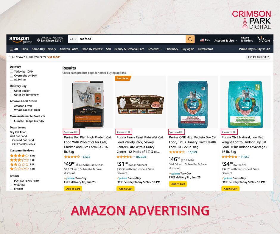 Screenshot of Amazon search results. The first row of results are all Sponsored PPC ads.