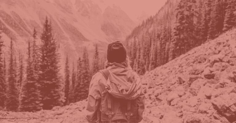 A hiker looks ahead to the forest