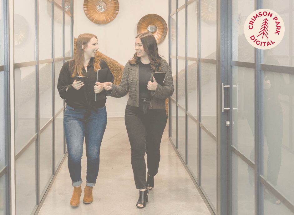 Crimson Park Digital employees walking down office hallway
